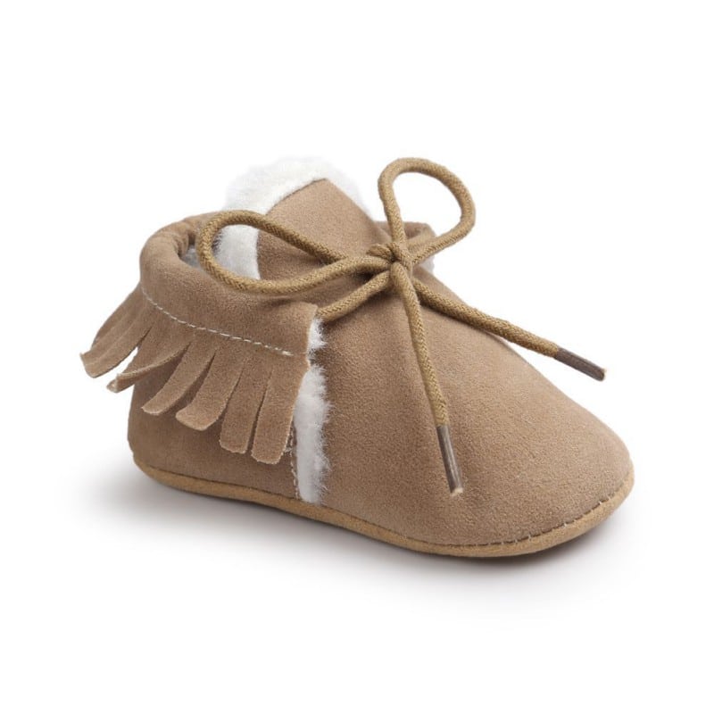 Beige mockasiner för babyflickor i mockaimitation för vintern