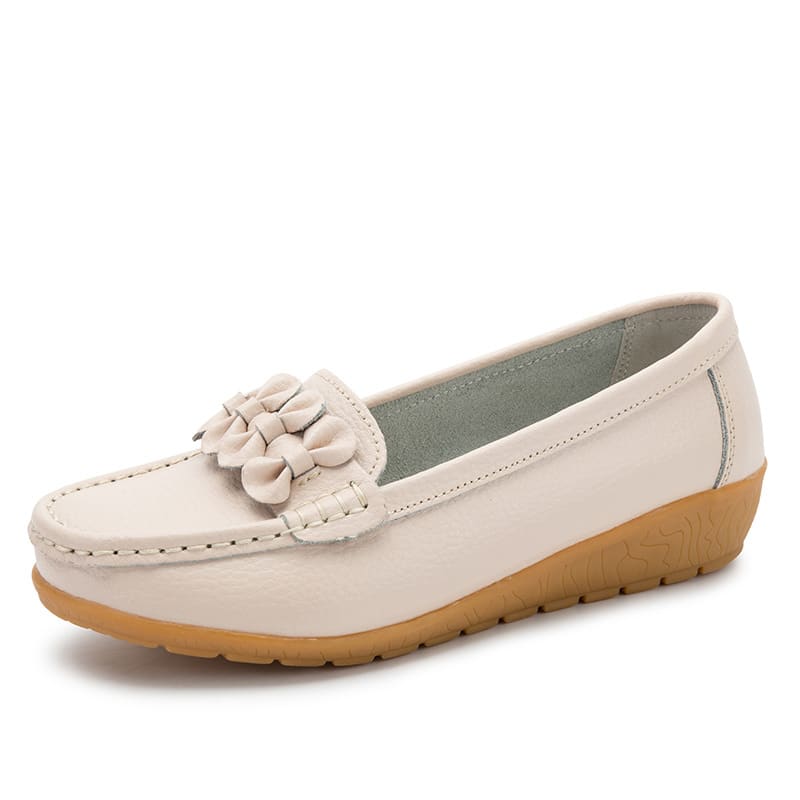 Beige loafers med tjock sula i läder för dam