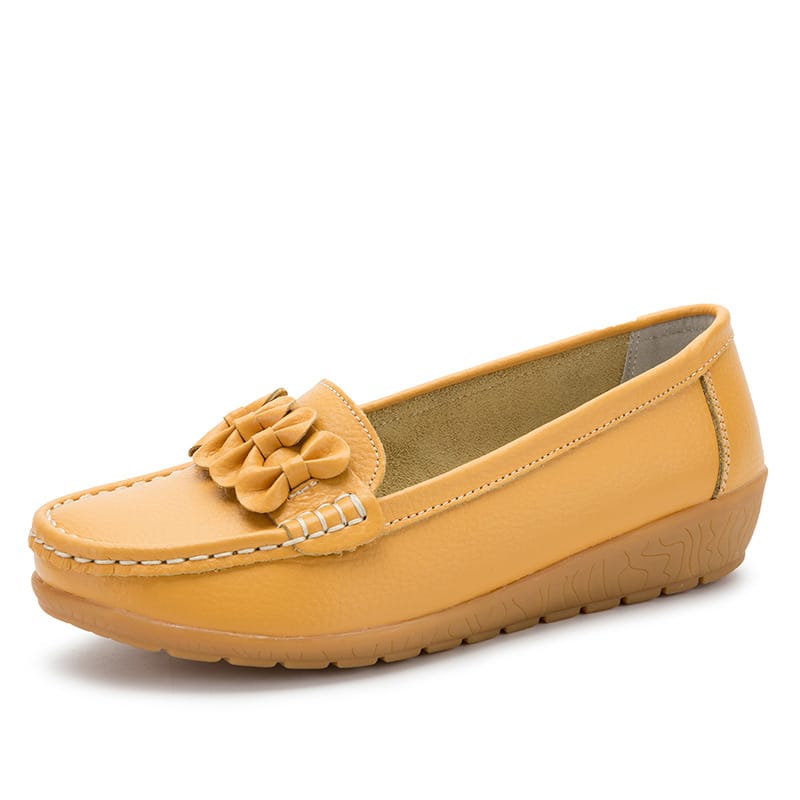 Gula loafers med tjock sula i läder för dam