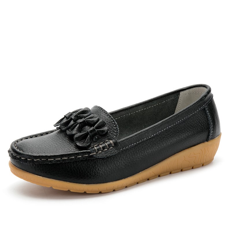 Svarta loafers med tjock sula i läder för dam