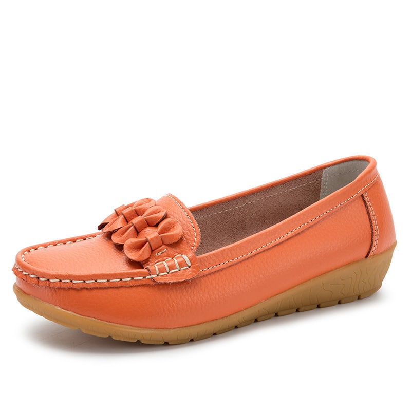 Orange loafers med tjock sula i läder för dam
