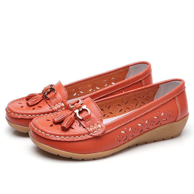 Perforerade orange sommarloafers för dam
