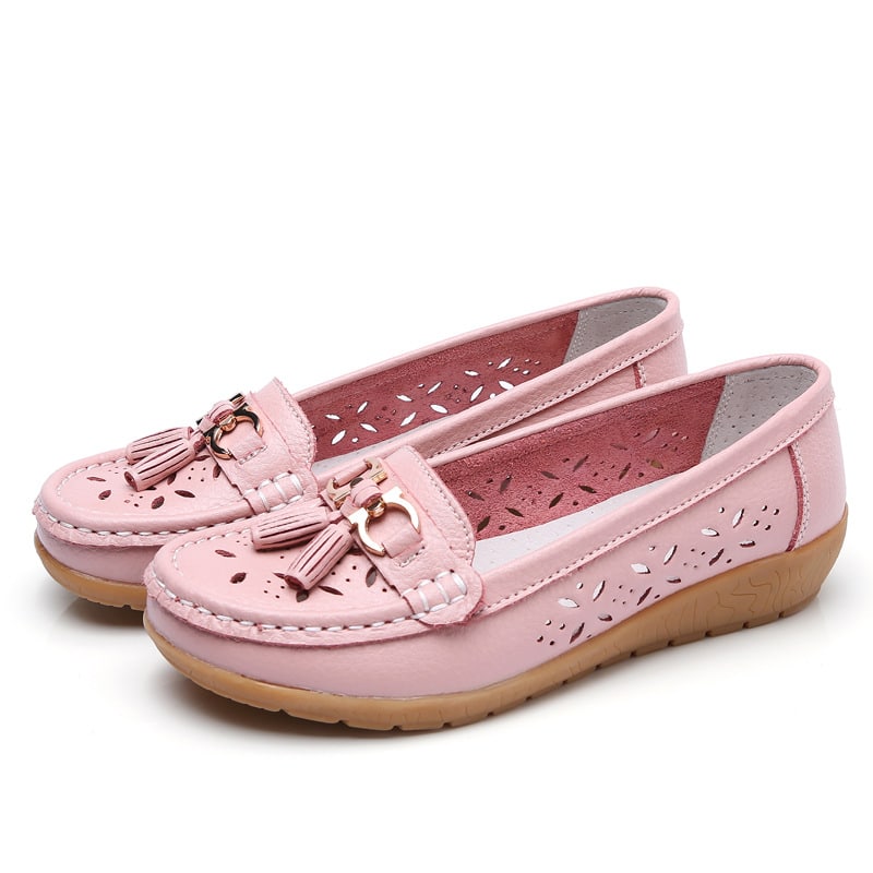 Perforerade rosa sommarloafers för dam