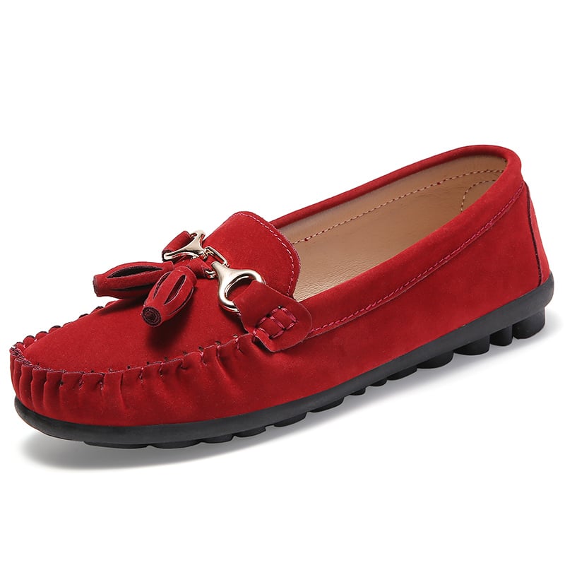 Avslappnade röda mockasiner i mockaoptik för kvinnor