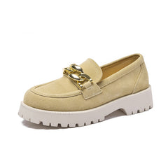 Loafers i mocka med guldspänne och tjock sula, Gul