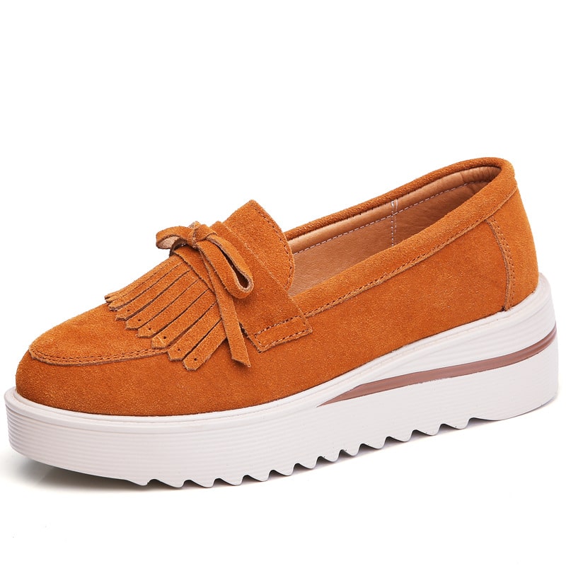 Mocka orange loafers med kilklack