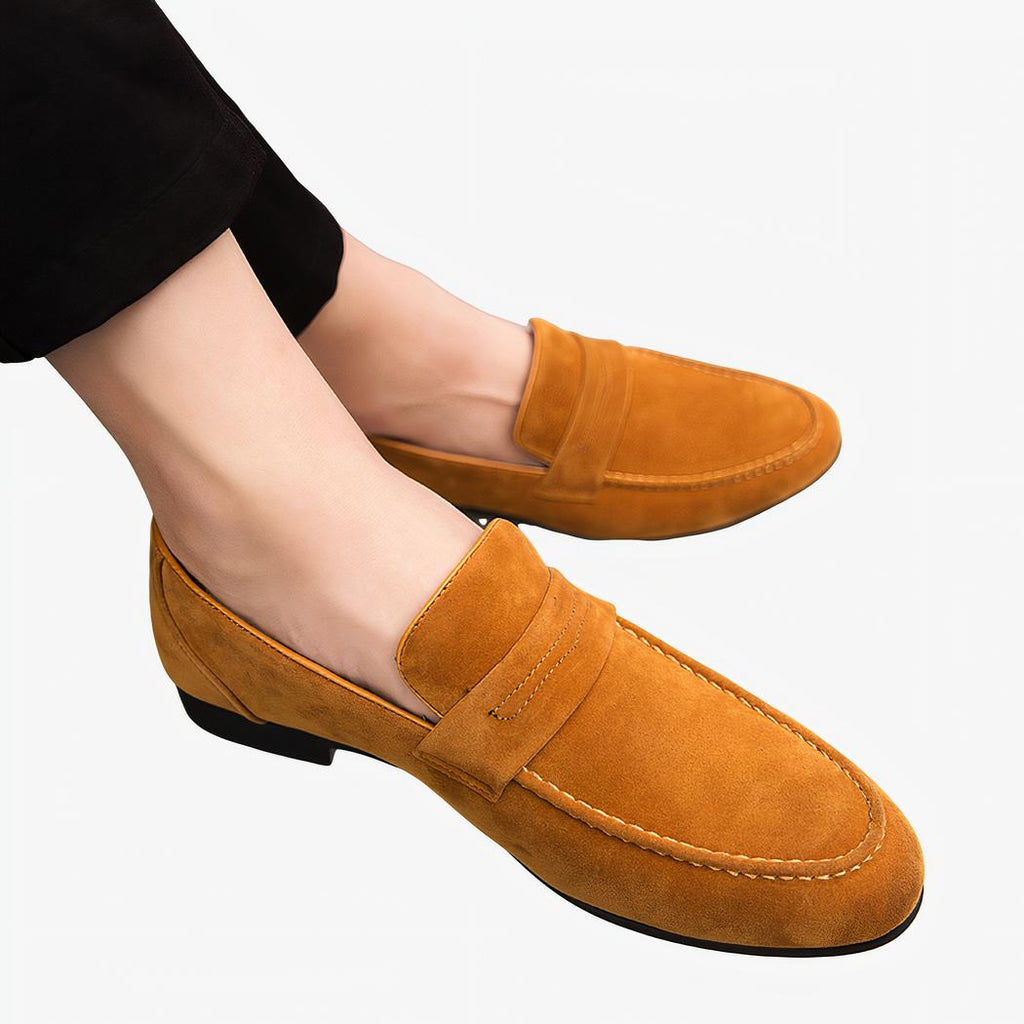 Loafers i mocka med fyrkantig klack för män