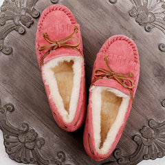 Fodrade mockasinloafers med rosett för damer, Rosa