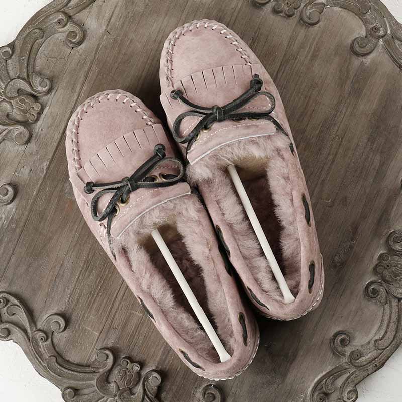 Fodrade violetta mockasinloafers med rosett för damer