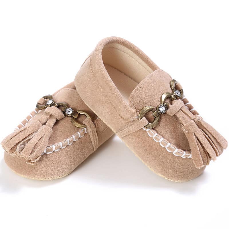 Beige mockasinloafers i mocka för babyflickor