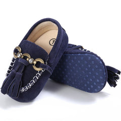 Mockasinloafers i syntetisk mocka för babyflickor, Blå