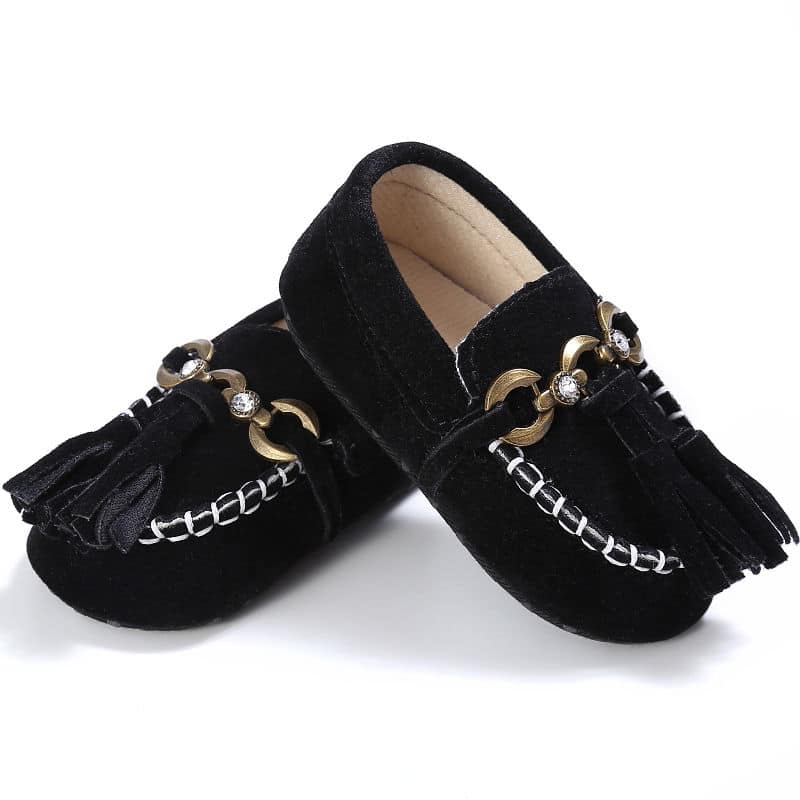 Svarta mockasinloafers i mocka för babyflickor
