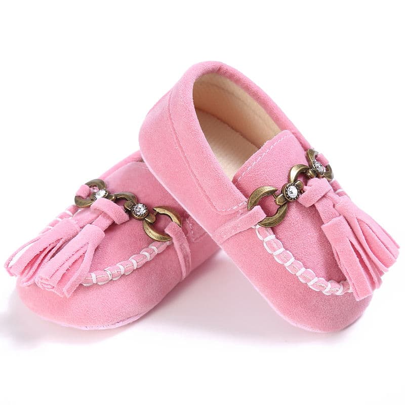 Rosa mockasinloafers i mocka för babyflickor