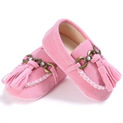 Mockasinloafers i syntetisk mocka för babyflickor, Rosa