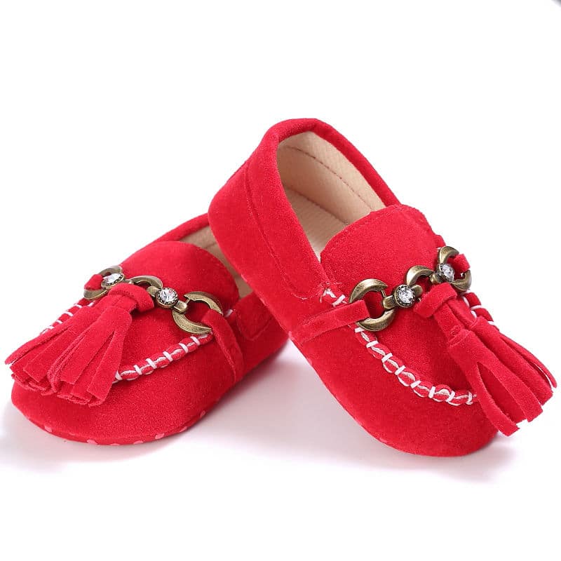 Röda mockasinloafers i mocka för babyflickor