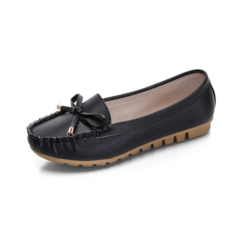 Svarta loafers i läder med tjock sula för kvinnor