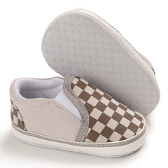 Rutiga canvas-loafers för babykillar, Beige