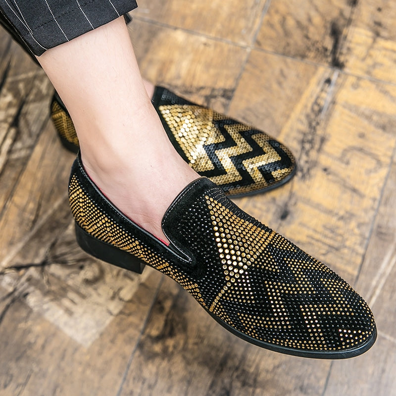 Svarta loafers med guldstrass för herrar, bild 3 av 9