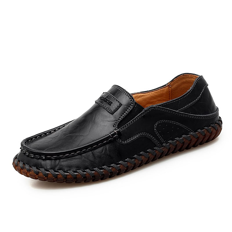 Ortopediska svarta loafers med synliga sömmar för herrar