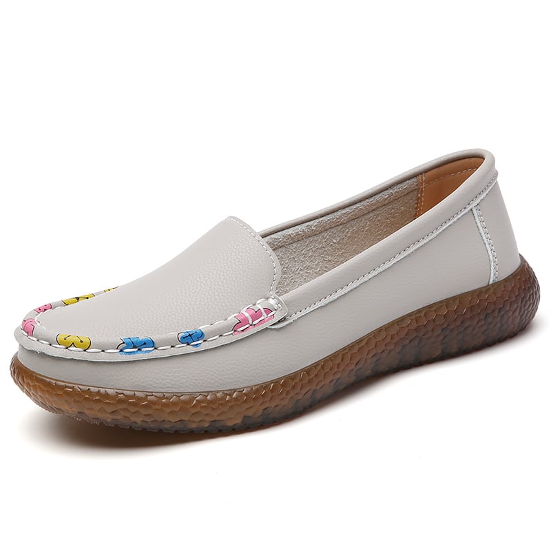Grå loafers för kvinnor med diskreta blommönster