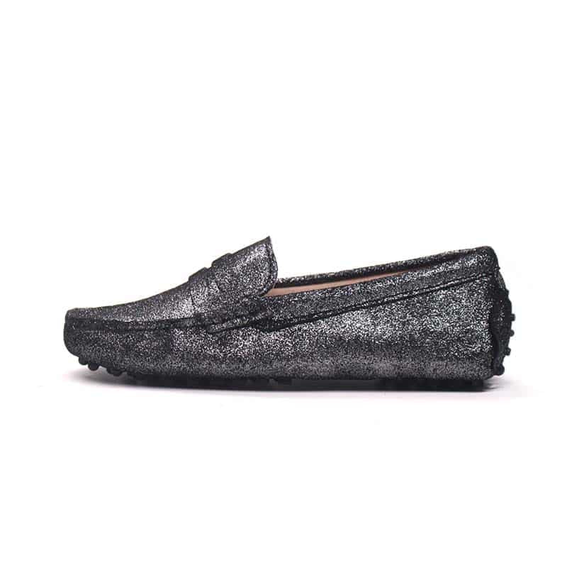 Glittrande svarta loafers för dam – vår/sommar