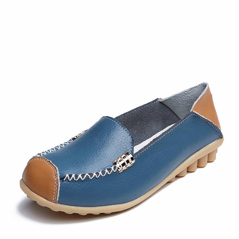 Tvåfärgade mjuka blå loafers i läderimitation