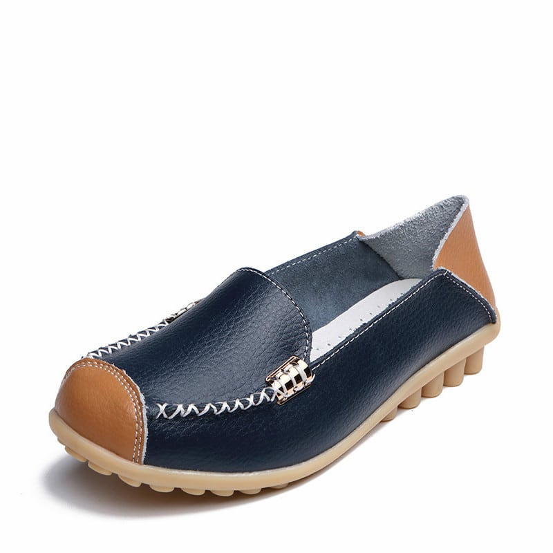 Tvåfärgade mjuka marinblå loafers i läderimitation