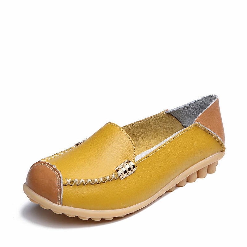Tvåfärgade mjuka gula loafers i läderimitation