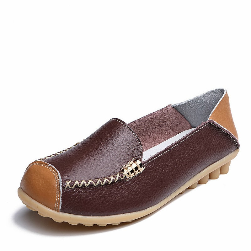 Tvåfärgade mjuka bruna loafers i läderimitation