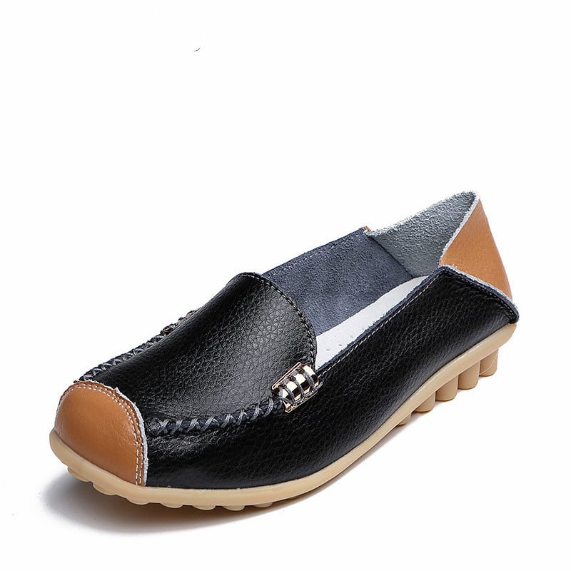 Tvåfärgade mjuka svarta loafers i läderimitation