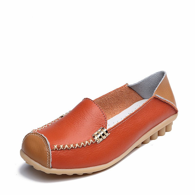 Tvåfärgade mjuka orange loafers i läderimitation