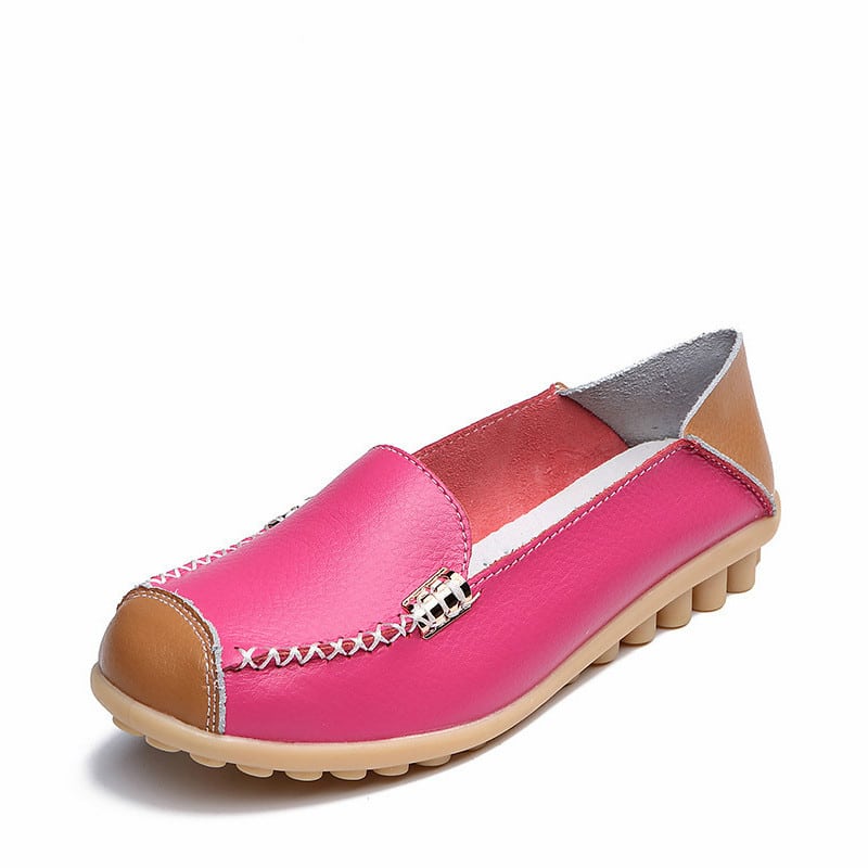 Tvåfärgade mjuka rosa loafers i läderimitation