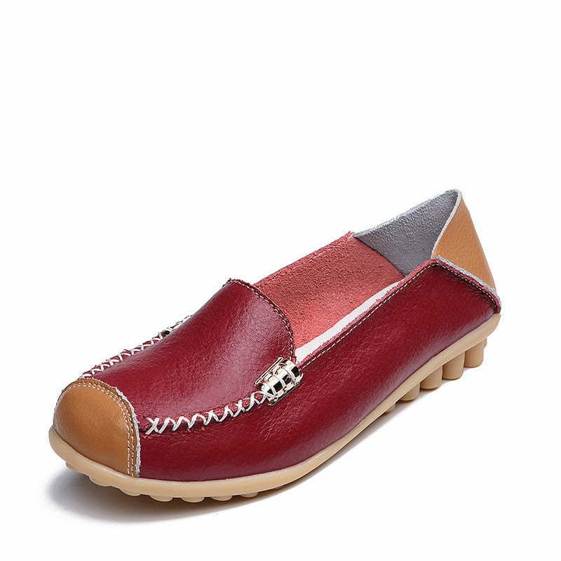 Tvåfärgade mjuka röda loafers i läderimitation