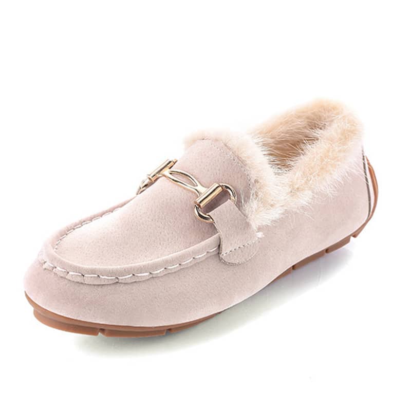 Eleganta mjuka rosa vintermokasiner i konstpäls
