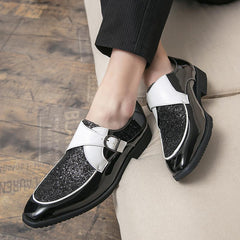 Lackerade lyxloafers med glitter för herrar, Svart