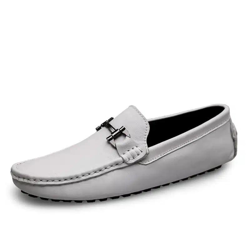 Italienska vita loafers i äkta läder för herr