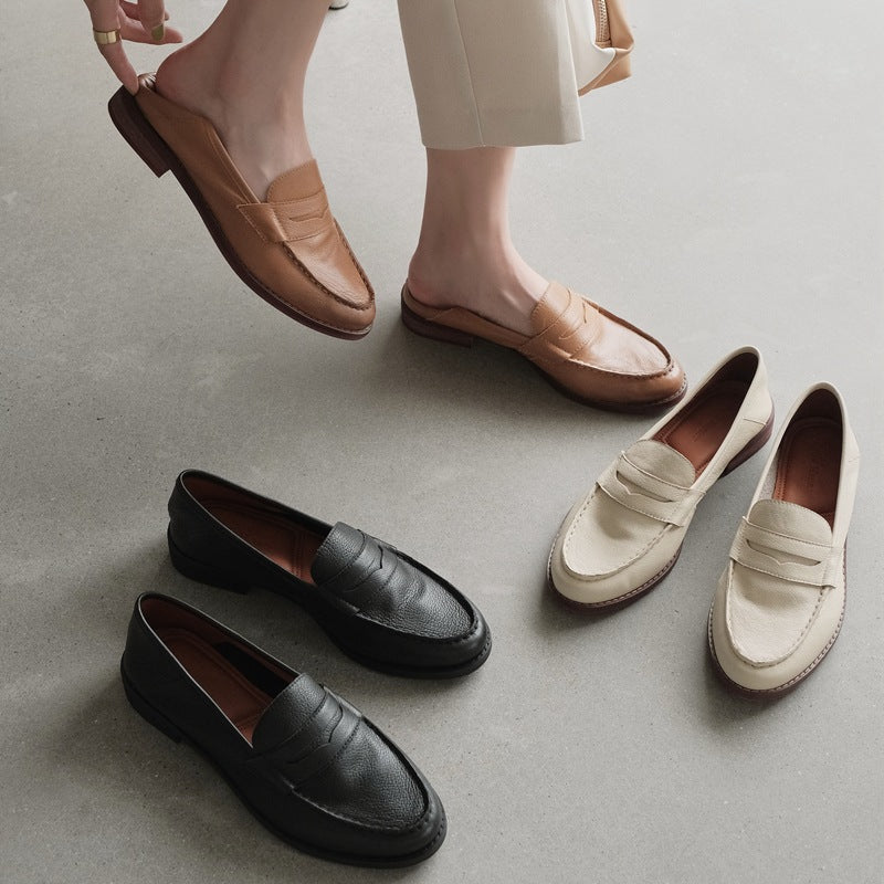 Loafers med blockklack i mjukt läder för kvinnor, bild 4 av 9