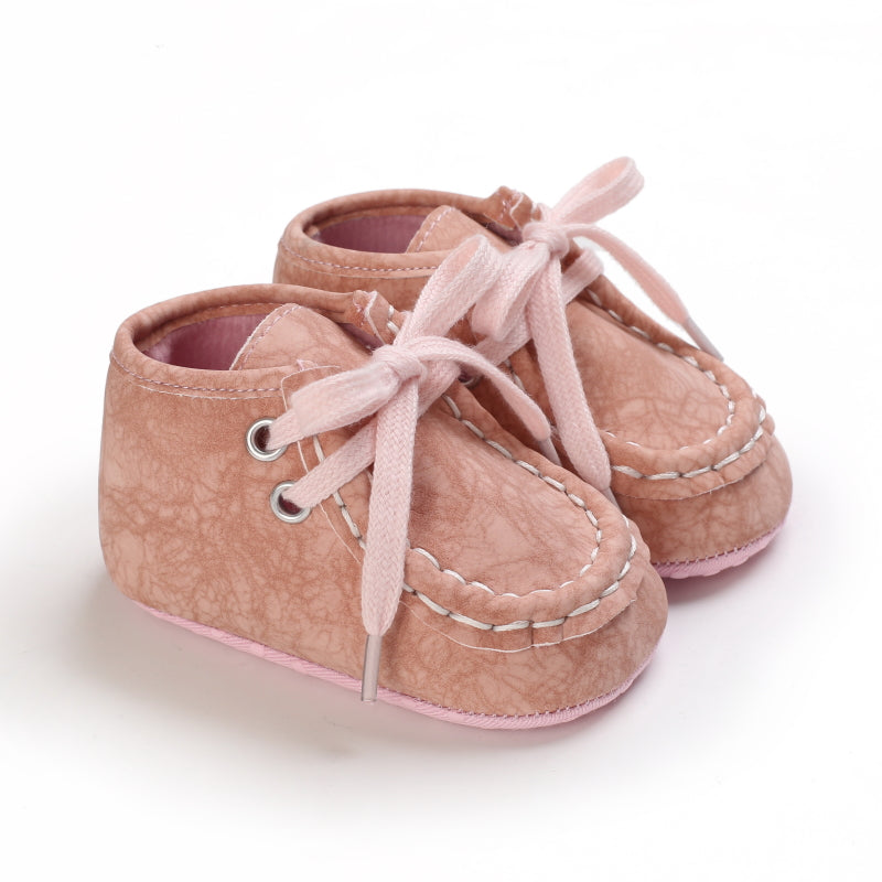Höga rosa loafers med snörning i krackelerat material för babypojke