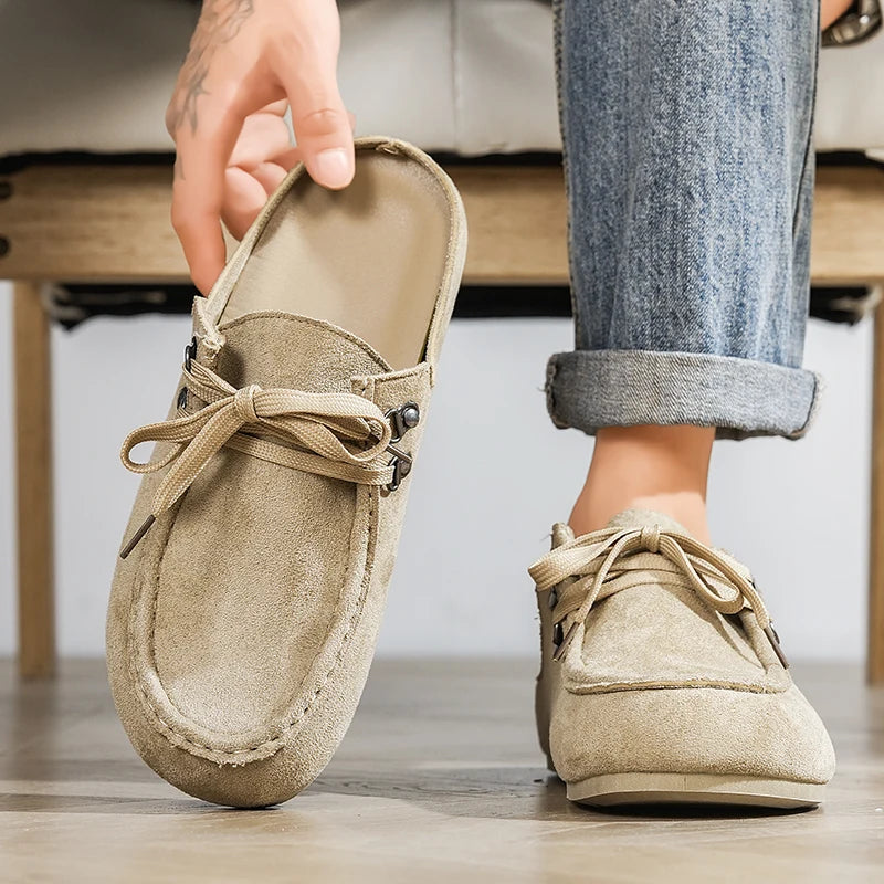 Mule herr med snörning och öppen häl, beige