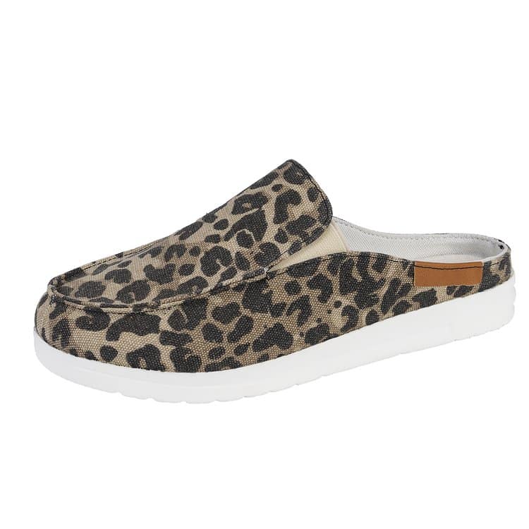 Loafer instappmules i leopardmönstrad canvas med tjock sula, bild 2 av 4