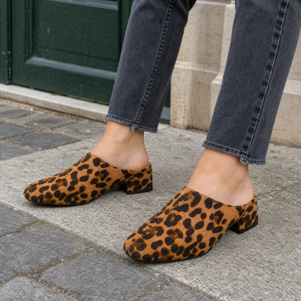 Leopardmules med fyrkantig klack, leopardmönster, bild 3