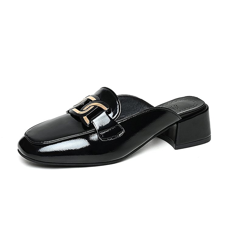 Svarta loafers i mulmodell med blockklack för damer