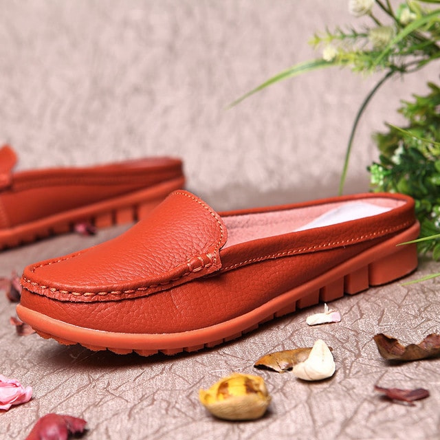 Mjuka orange loafer-mules i syntetiskt läder