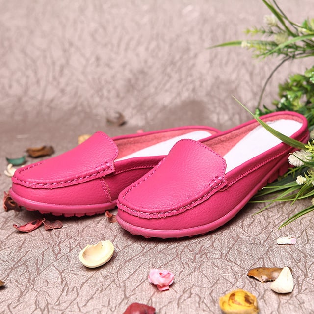 Mjuka rosa loafer-mules i syntetiskt läder