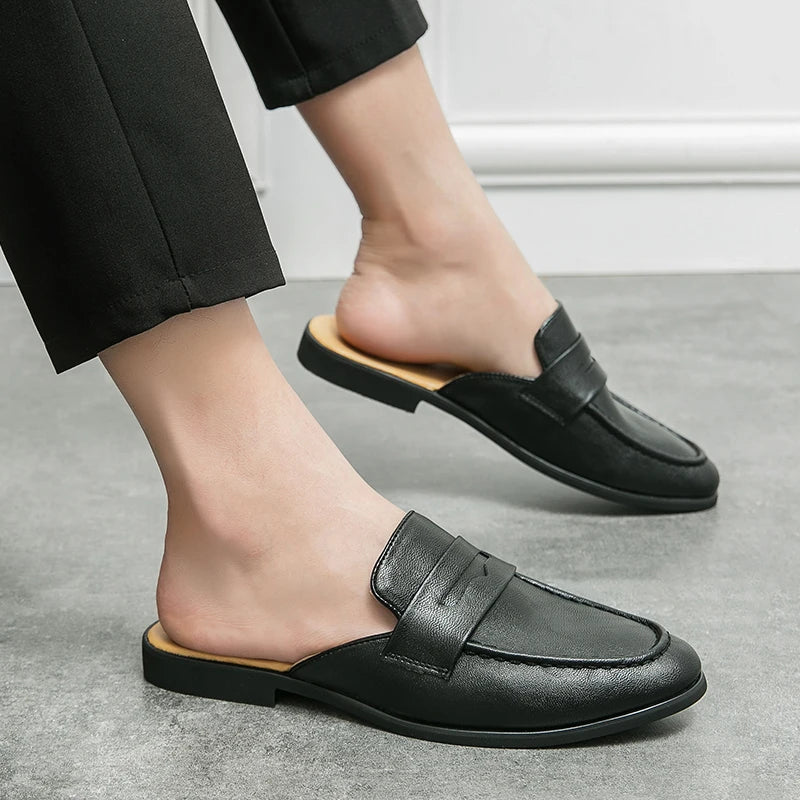 Öppna loafer-mules herr, sedd bakifrån