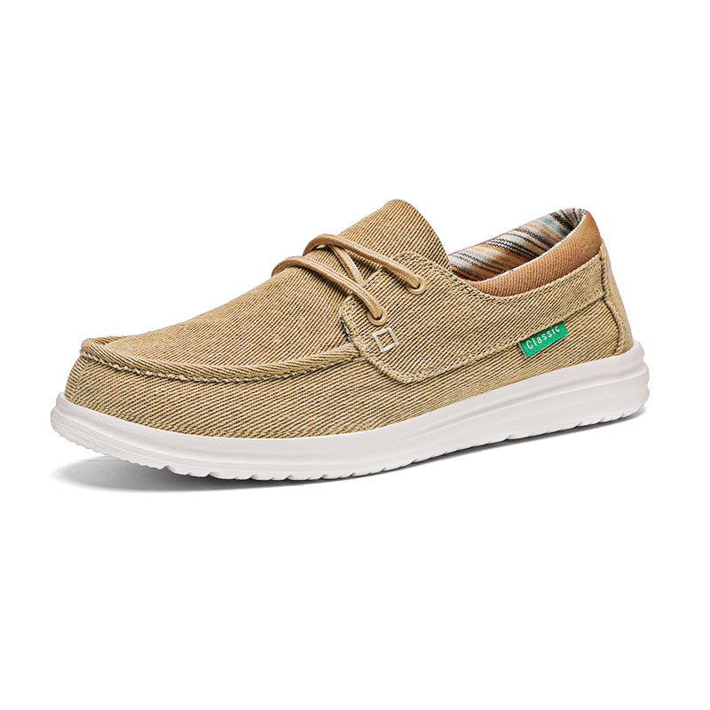 Ortopediska beige loafers i canvas med mjuka sulor för herrar