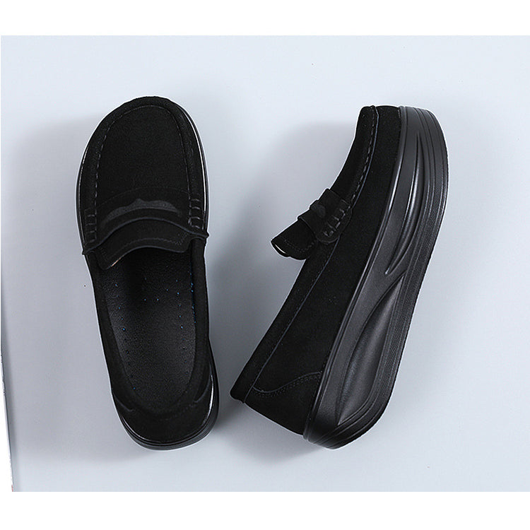 Ortopediska bruna loafers med rem och tjock sula