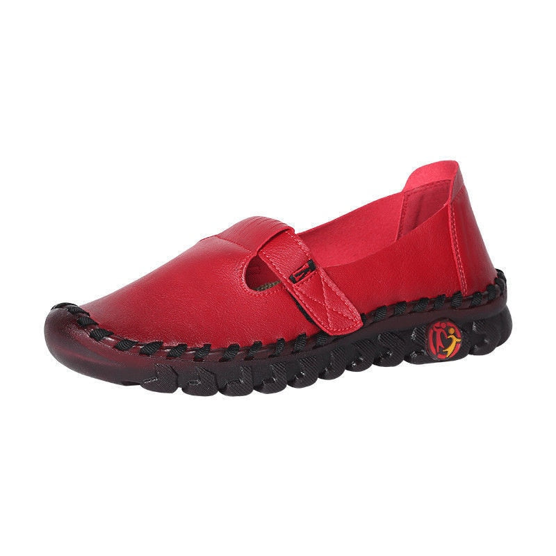 Ortopediska röda loafers i syntetläder i ballerinastil för kvinnor