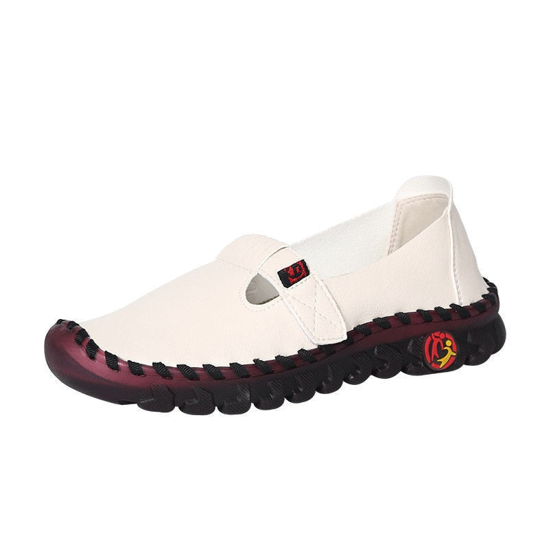 Ortopediska vita loafers i syntetläder i ballerinastil för kvinnor