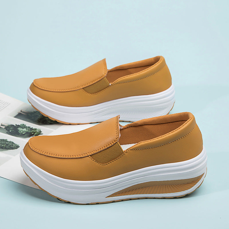Ortopediska orange loafers i läder med platå